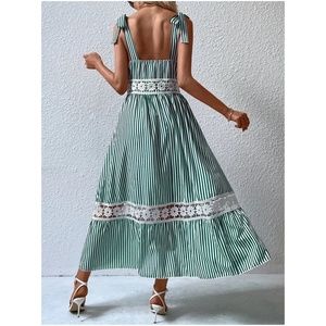 Woven Boho Stripe Lace Up Belted Dress main image 1